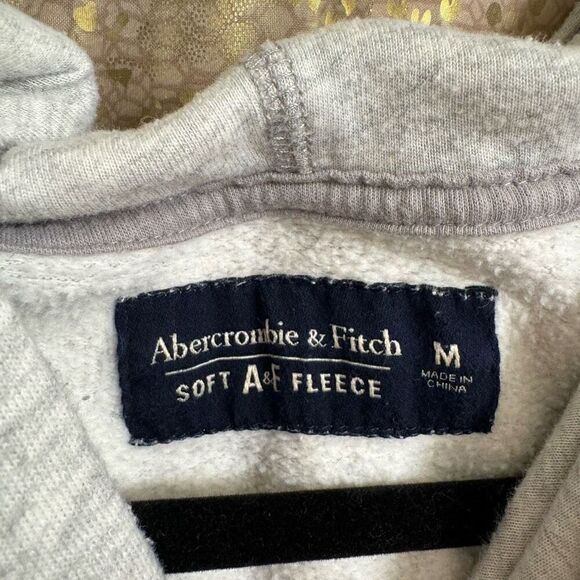 Abercrombie & Fitch Soft Fleece Gray Logo Pullover Hoodie Sweater Medium - Picture 4 of 5
